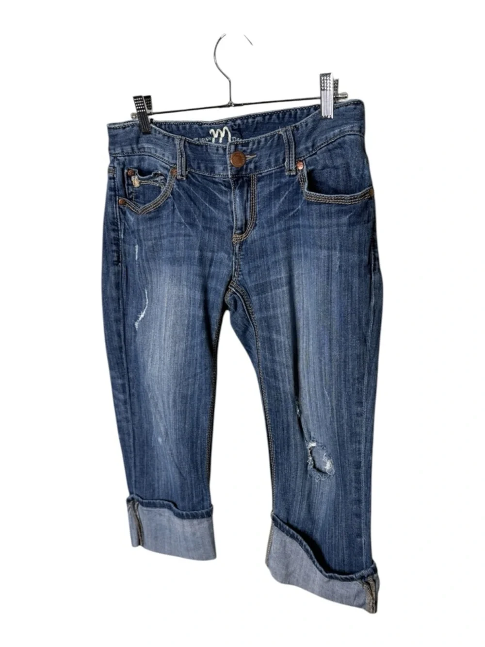 Blue Madison Modern Co. Mid-Rise Distressed Capri Denim Jeans Size 7/8 - Picture 2 of 8